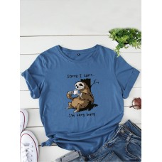 Women Funny Sloth Slogan Print O  Neck Short Sleeve Daily Comfy T  Shirt