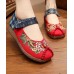 Red Cotton Embroideried Fabric Flat Shoes For Women Splicing Flats