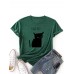 Women Kiss Cat Print O  Neck Short Sleeve Casual T  Shirt