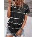 Stripe Print Short Sleeve O  neck Loose Casual T  Shirt For Women